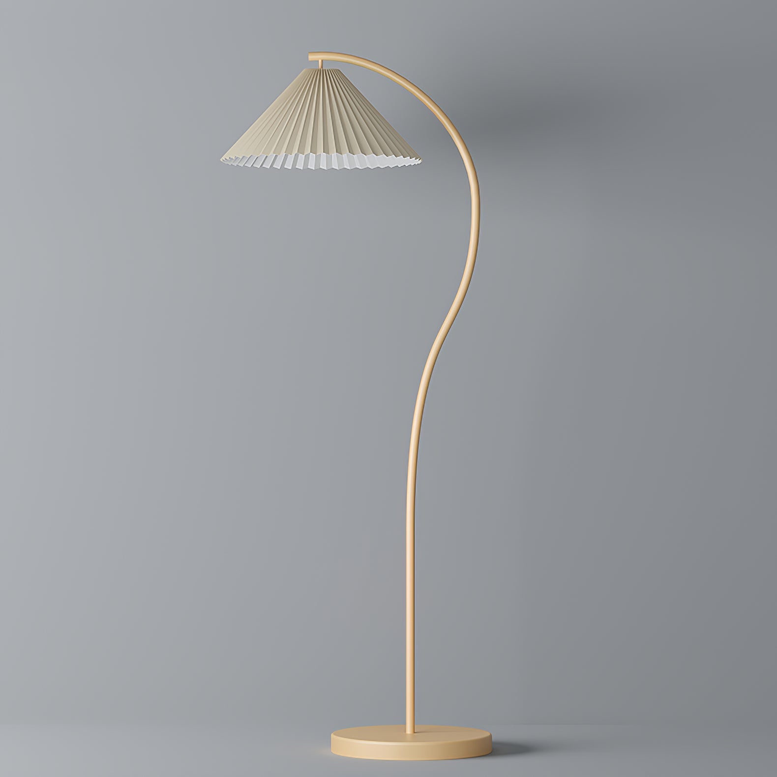 Pleated linen shade detail on the beech wood floor lamp