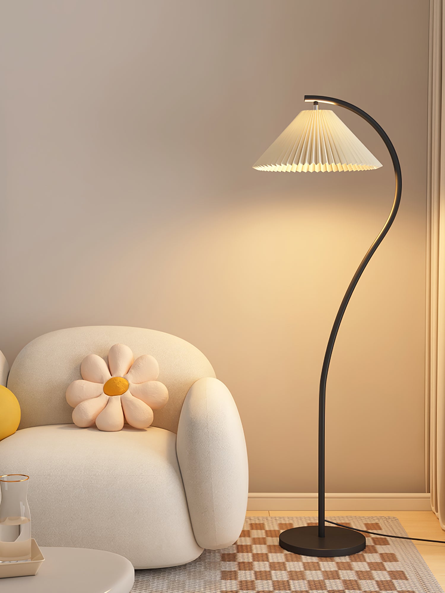 Pleated linen shade folds shown in close detail
