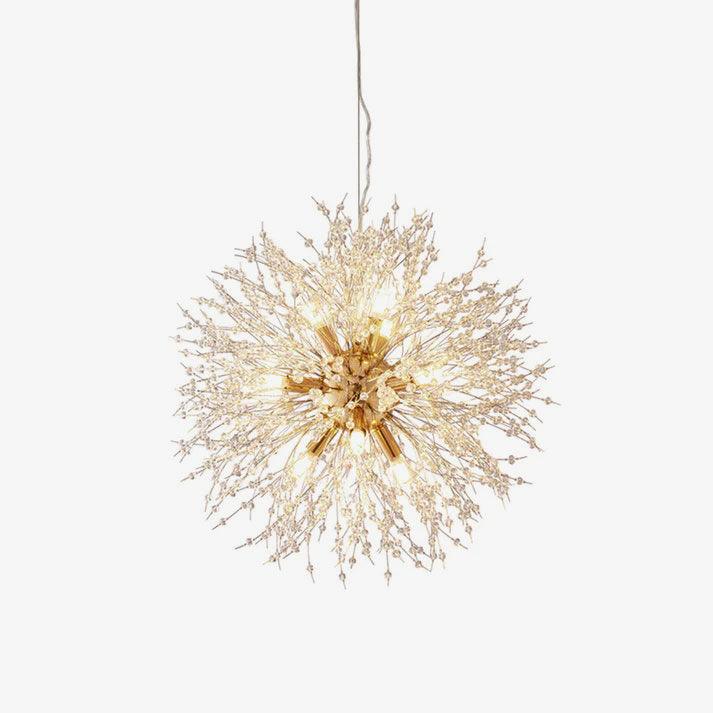 Product shot of this Clérachic chandelier on a plain white backdrop, its full sphere of crystal-tipped branches on show.