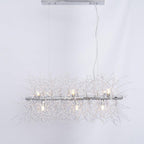 Product shot of a chrome-finish rectangular bar pendant with crystal-tipped branches, a different Clérachic fixture from this chandelier.