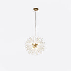 Another product shot of this Clérachic chandelier in a gold finish, a compact size against a white backdrop.