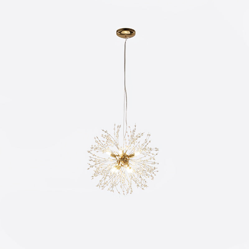 Another product shot of this Clérachic chandelier in a gold finish, a compact size against a white backdrop.