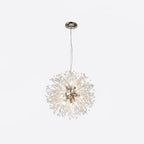 Product shot of this Clérachic chandelier in a chrome finish, its branches forming a full sphere on a white backdrop.