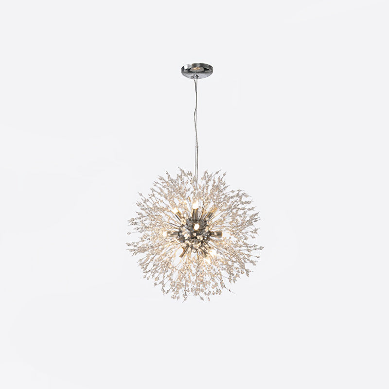 Another product shot of this Clérachic chandelier in a chrome finish, framed slightly closer against a white backdrop.