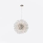 Another product shot of this Clérachic chandelier in a chrome finish, a slightly fuller sphere against a white backdrop.