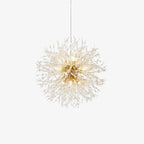 Another product shot of this Clérachic chandelier in a gold finish, framed slightly closer against a white backdrop.