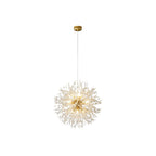 Product shot of a compact version of this Clérachic chandelier in a gold finish, its cord and ceiling rose visible.