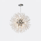 Product shot of this Clérachic chandelier in a chrome finish, its full cord and ceiling rose visible against a white backdrop.