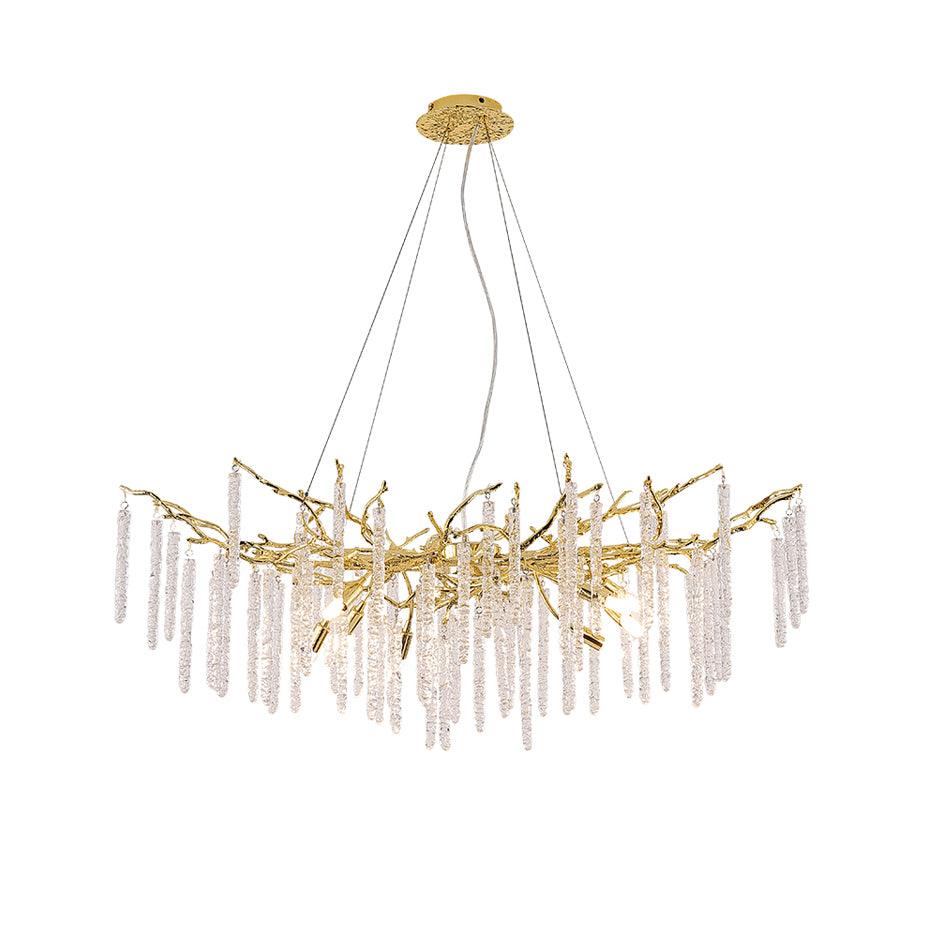 The long oval version on white, hung on fine cables with icicle drops along its whole length.