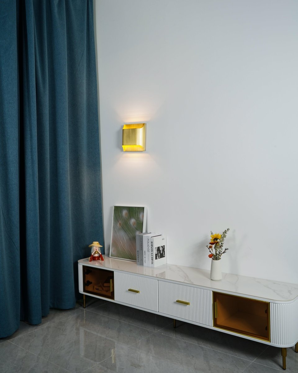 Wall Sconce, Curved Brass and Copper Finish, Modern Style, Single LED Bulb
