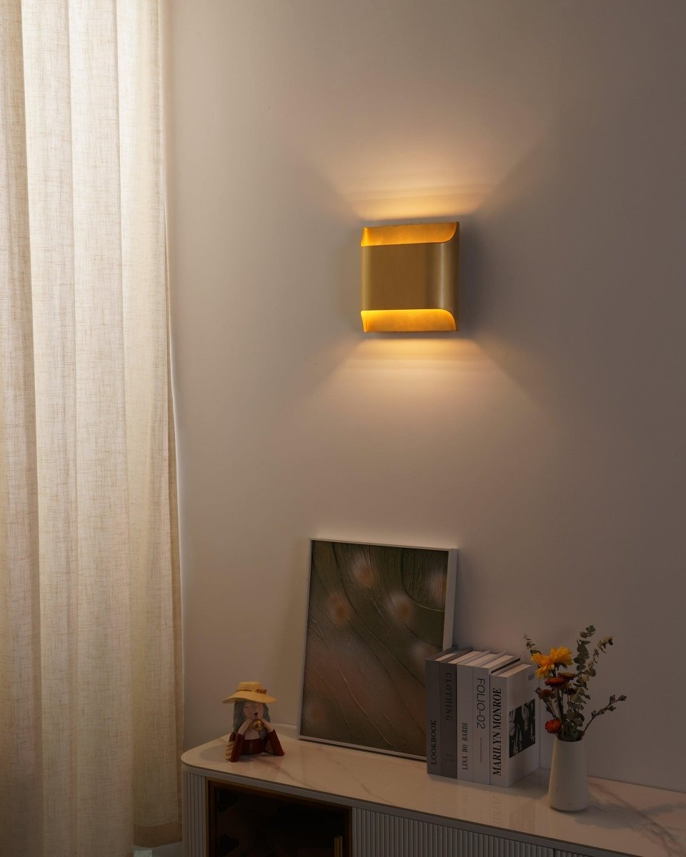 Wall Sconce, Curved Brass and Copper Finish, Modern Style, Single LED Bulb