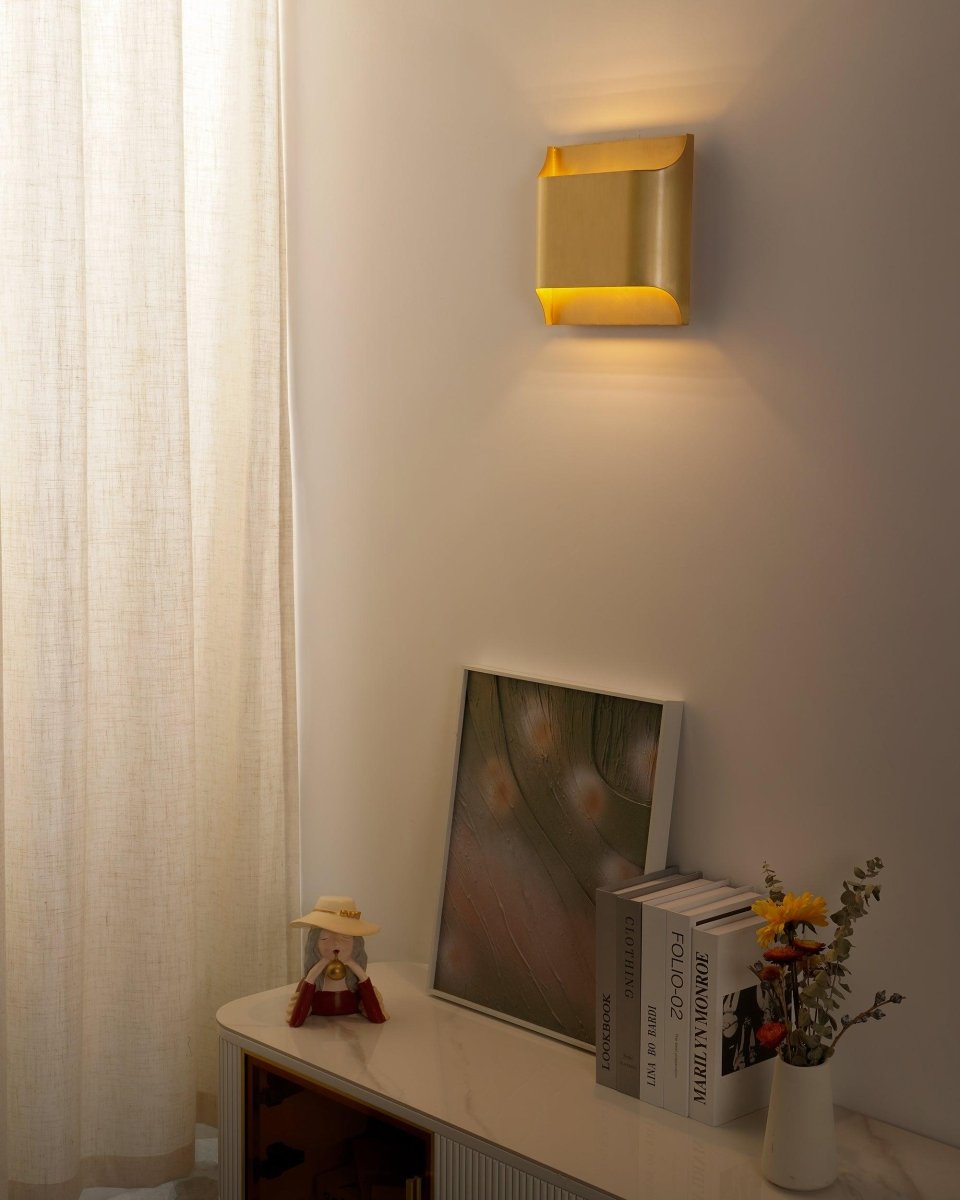 Wall Sconce, Curved Brass and Copper Finish, Modern Style, Single LED Bulb
