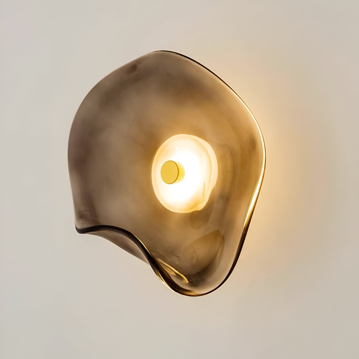Aplique de Parede, Abajur Curvo em Vidro Japandi, Estrutura em Metal e Ferro, Luz LED Individual