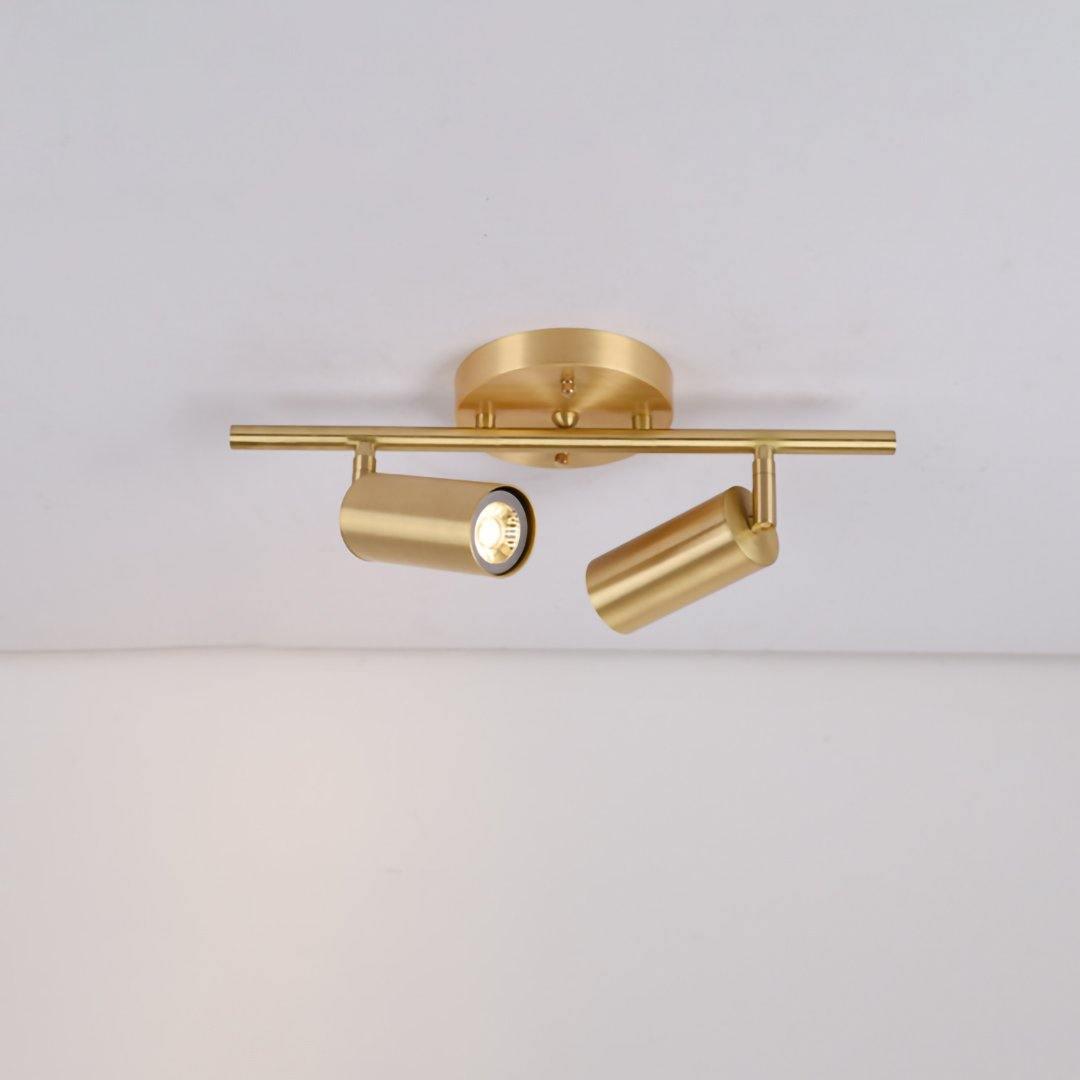 Brass wall spotlight angled to highlight wall artwork