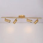 Brass spotlight wall light illuminating a shelf display