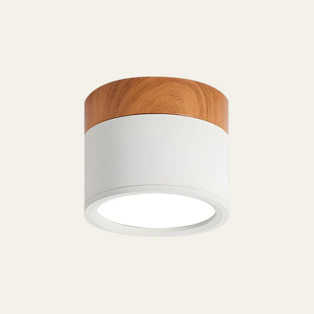 Wood Trim Cylinder Ceiling Light, Flush Mount, Frosted LED Diffuser