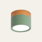 Wood Trim Cylinder Ceiling Light, Flush Mount, Frosted LED Diffuser