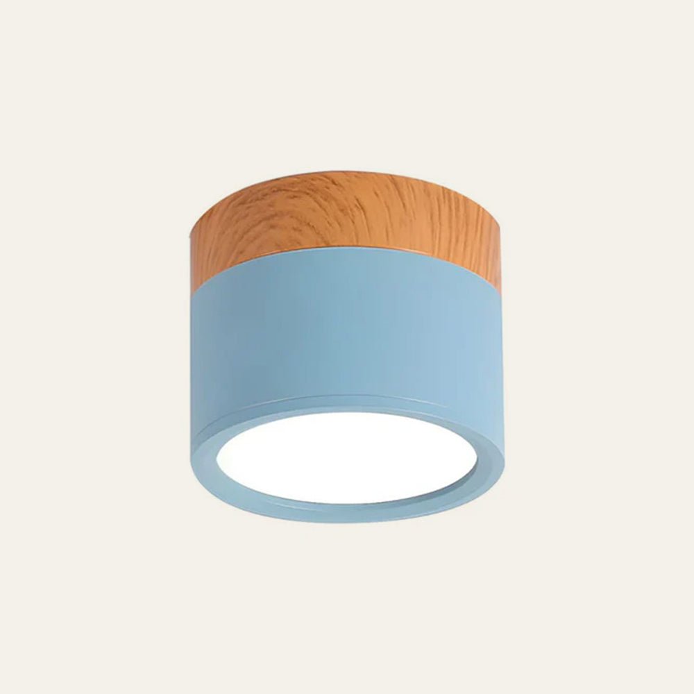 Wood Trim Cylinder Ceiling Light, Flush Mount, Frosted LED Diffuser