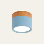 Wood Trim Cylinder Ceiling Light, Flush Mount, Frosted LED Diffuser