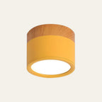 Wood Trim Cylinder Ceiling Light, Flush Mount, Frosted LED Diffuser