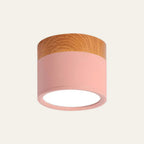 Wood Trim Cylinder Ceiling Light, Flush Mount, Frosted LED Diffuser