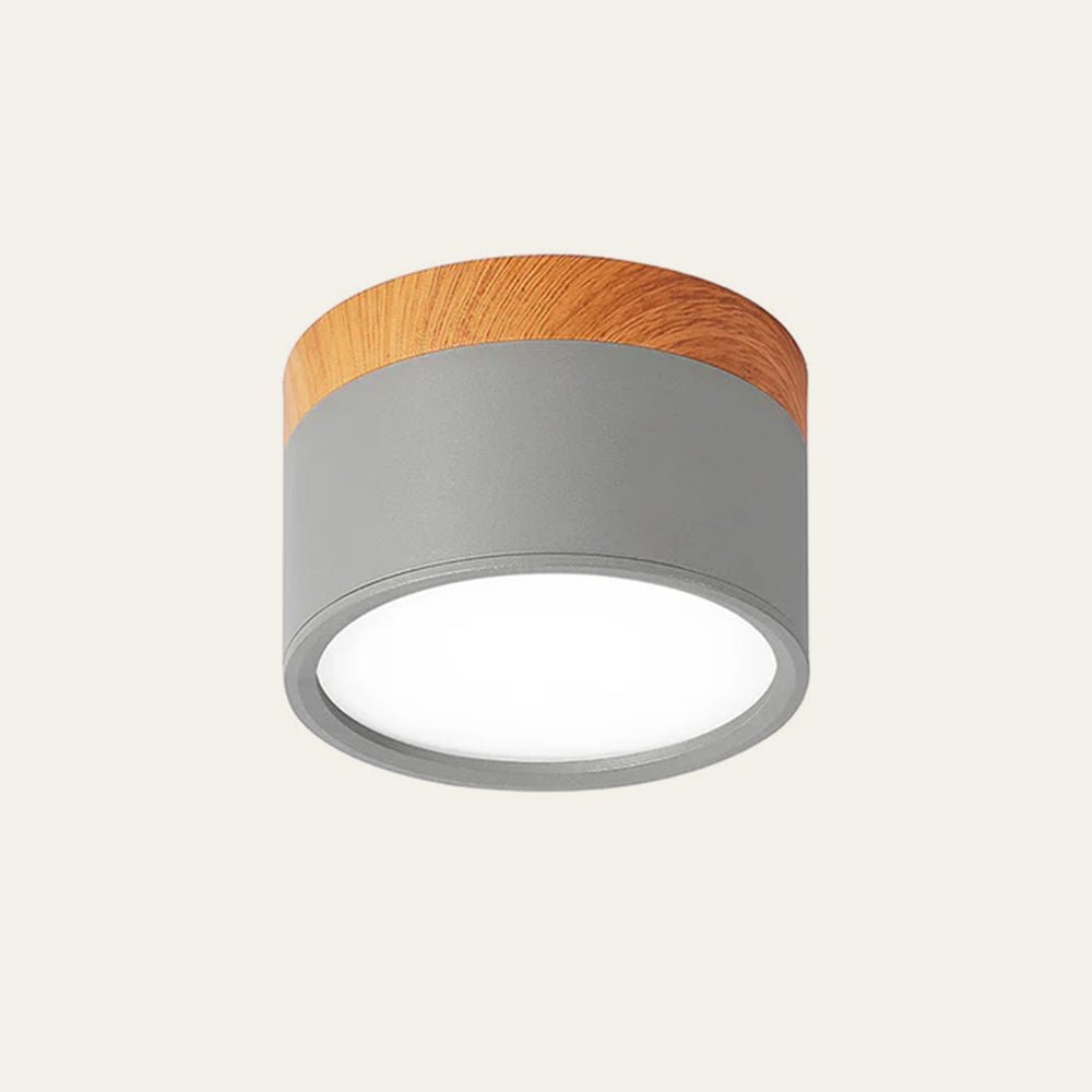 Wood Trim Cylinder Ceiling Light, Flush Mount, Frosted LED Diffuser