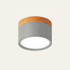 Wood Trim Cylinder Ceiling Light, Flush Mount, Frosted LED Diffuser
