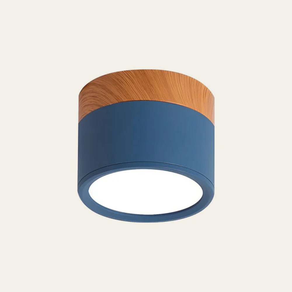 Wood Trim Cylinder Ceiling Light, Flush Mount, Frosted LED Diffuser