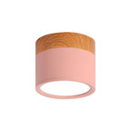 Wood Trim Cylinder Ceiling Light, Flush Mount, Frosted LED Diffuser