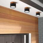 Wood Trim Cylinder Ceiling Light, Flush Mount, Frosted LED Diffuser
