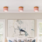Wood Trim Cylinder Ceiling Light, Flush Mount, Frosted LED Diffuser
