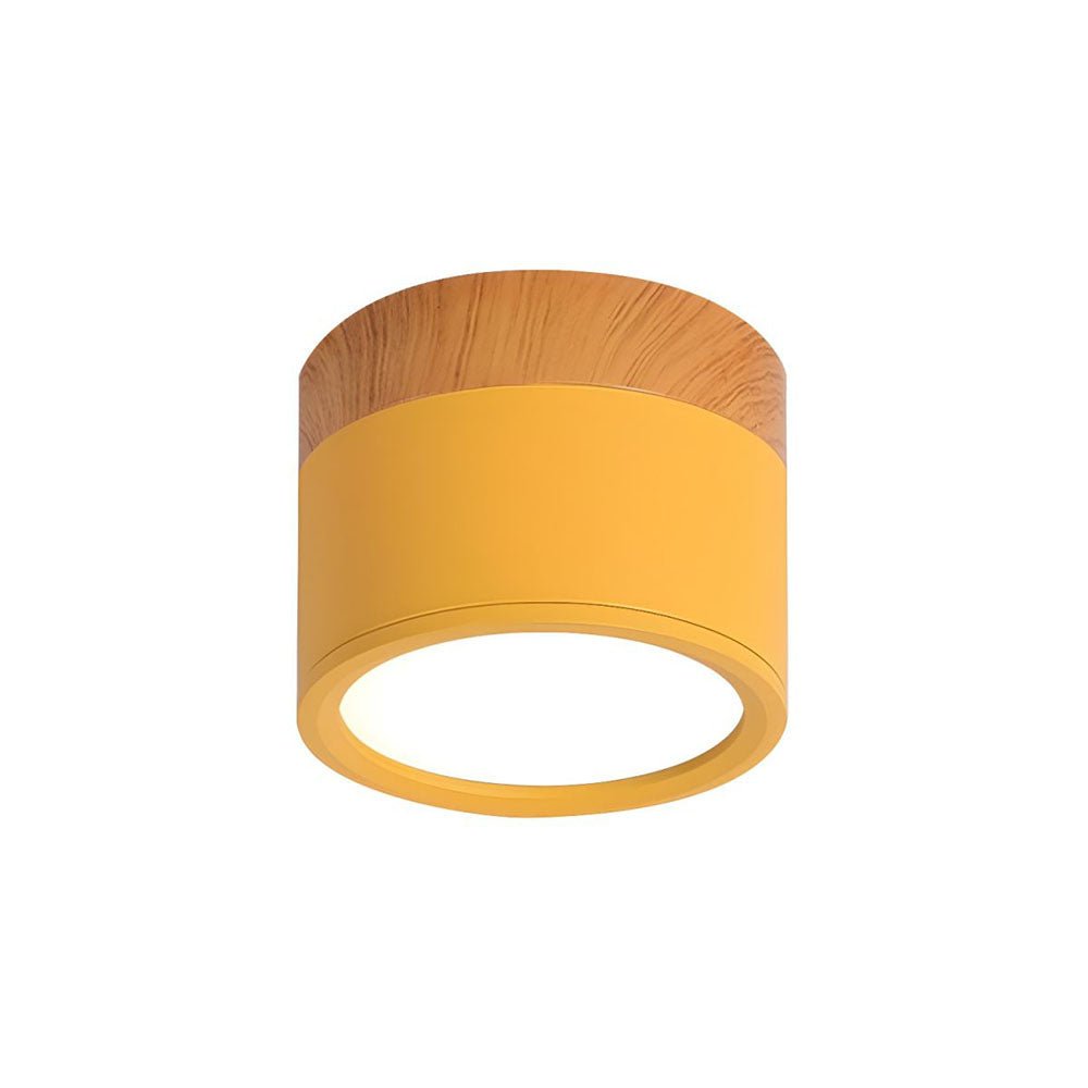 Wood Trim Cylinder Ceiling Light, Flush Mount, Frosted LED Diffuser