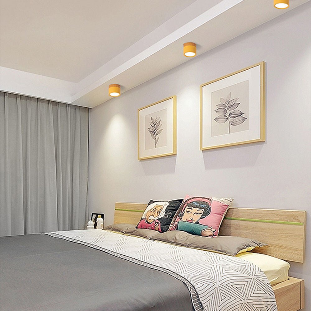Wood Trim Cylinder Ceiling Light, Flush Mount, Frosted LED Diffuser