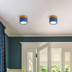 Wood Trim Cylinder Ceiling Light, Flush Mount, Frosted LED Diffuser