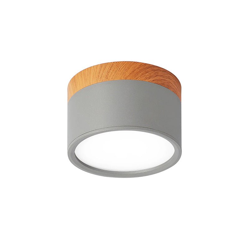 Wood Trim Cylinder Ceiling Light, Flush Mount, Frosted LED Diffuser