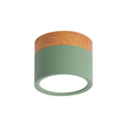 Wood Trim Cylinder Ceiling Light, Flush Mount, Frosted LED Diffuser