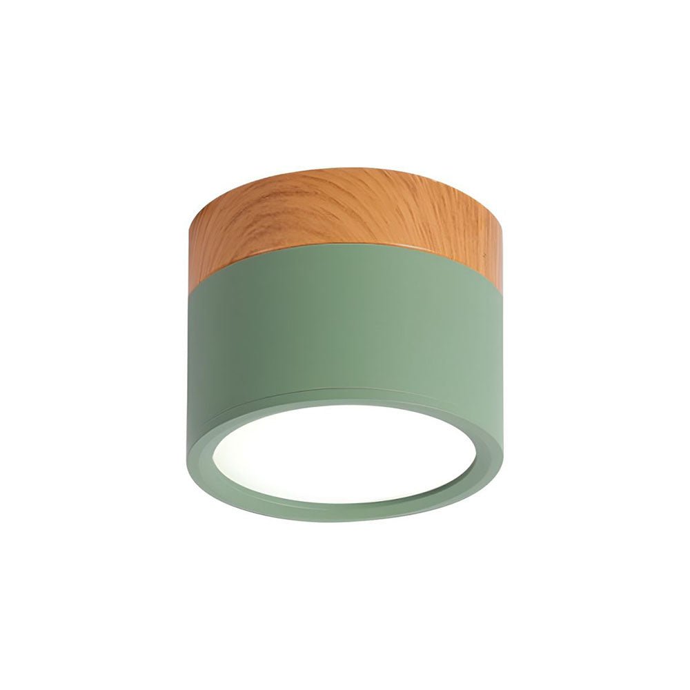 Wood Trim Cylinder Ceiling Light, Flush Mount, Frosted LED Diffuser