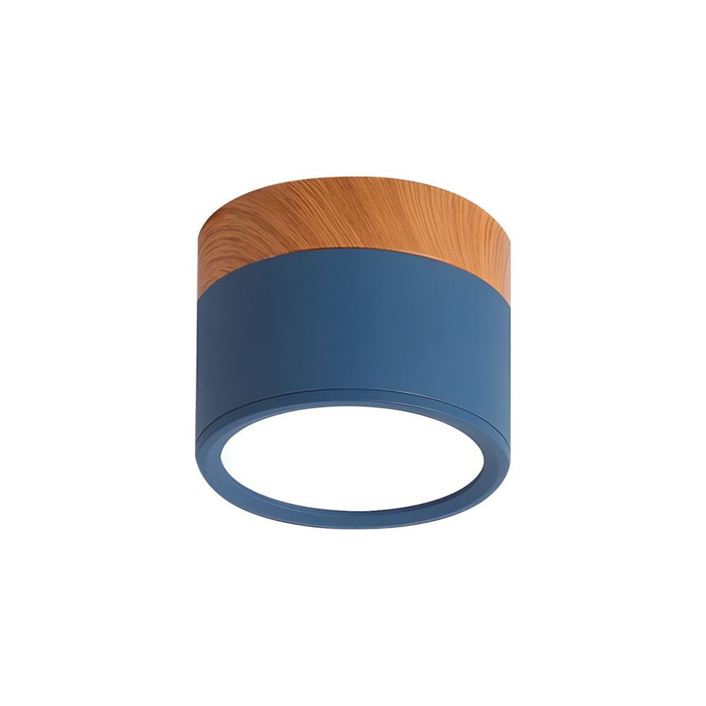 Wood Trim Cylinder Ceiling Light, Flush Mount, Frosted LED Diffuser