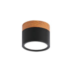 Wood Trim Cylinder Ceiling Light, Flush Mount, Frosted LED Diffuser