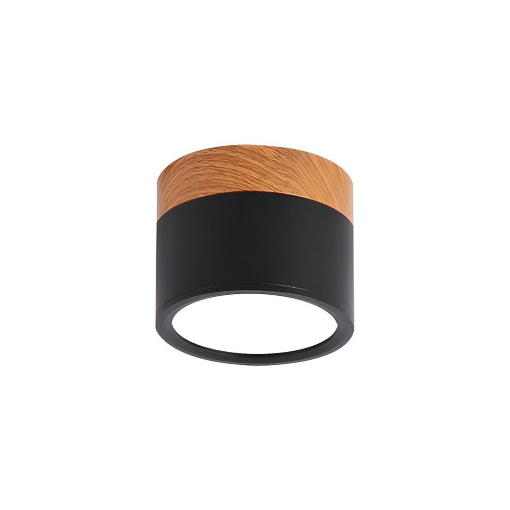 Wood Trim Cylinder Ceiling Light, Flush Mount, Frosted LED Diffuser