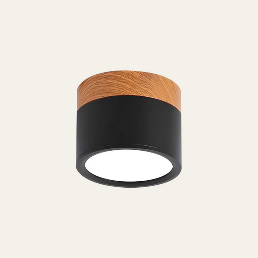 Wood Trim Cylinder Ceiling Light, Flush Mount, Frosted LED Diffuser