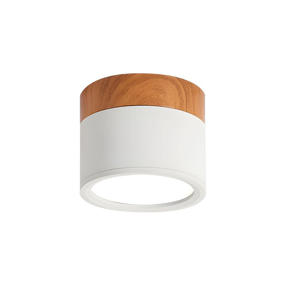 Wood Trim Cylinder Ceiling Light, Flush Mount, Frosted LED Diffuser