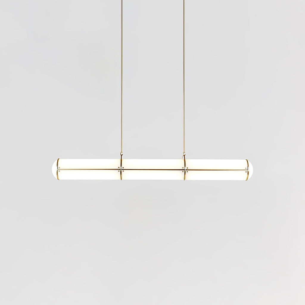 Linear pendant light close-up of the cylindrical form and finish