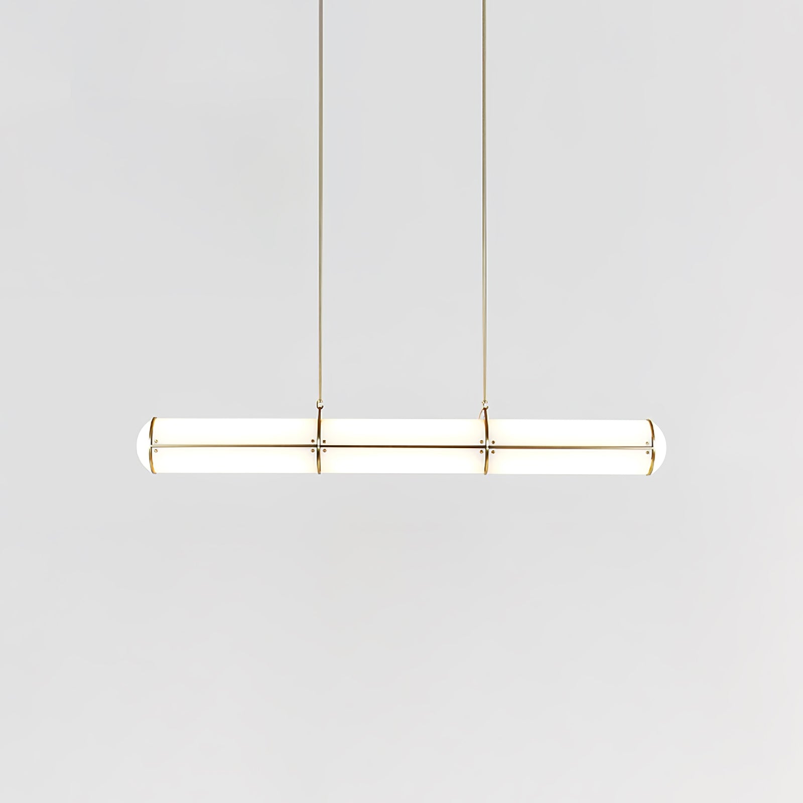 Linear pendant light close-up of the cylindrical form and finish