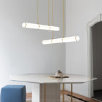 Linear pendant light suspended in a contemporary space
