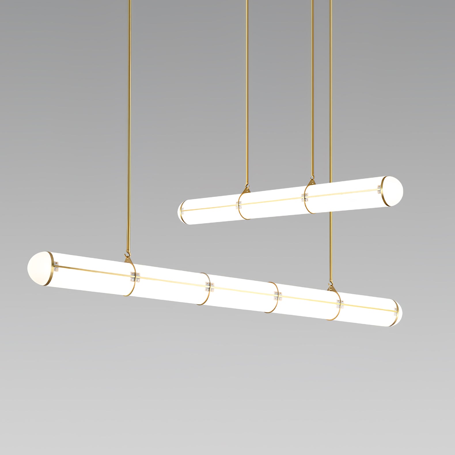 Linear pendant light suspended in a contemporary space