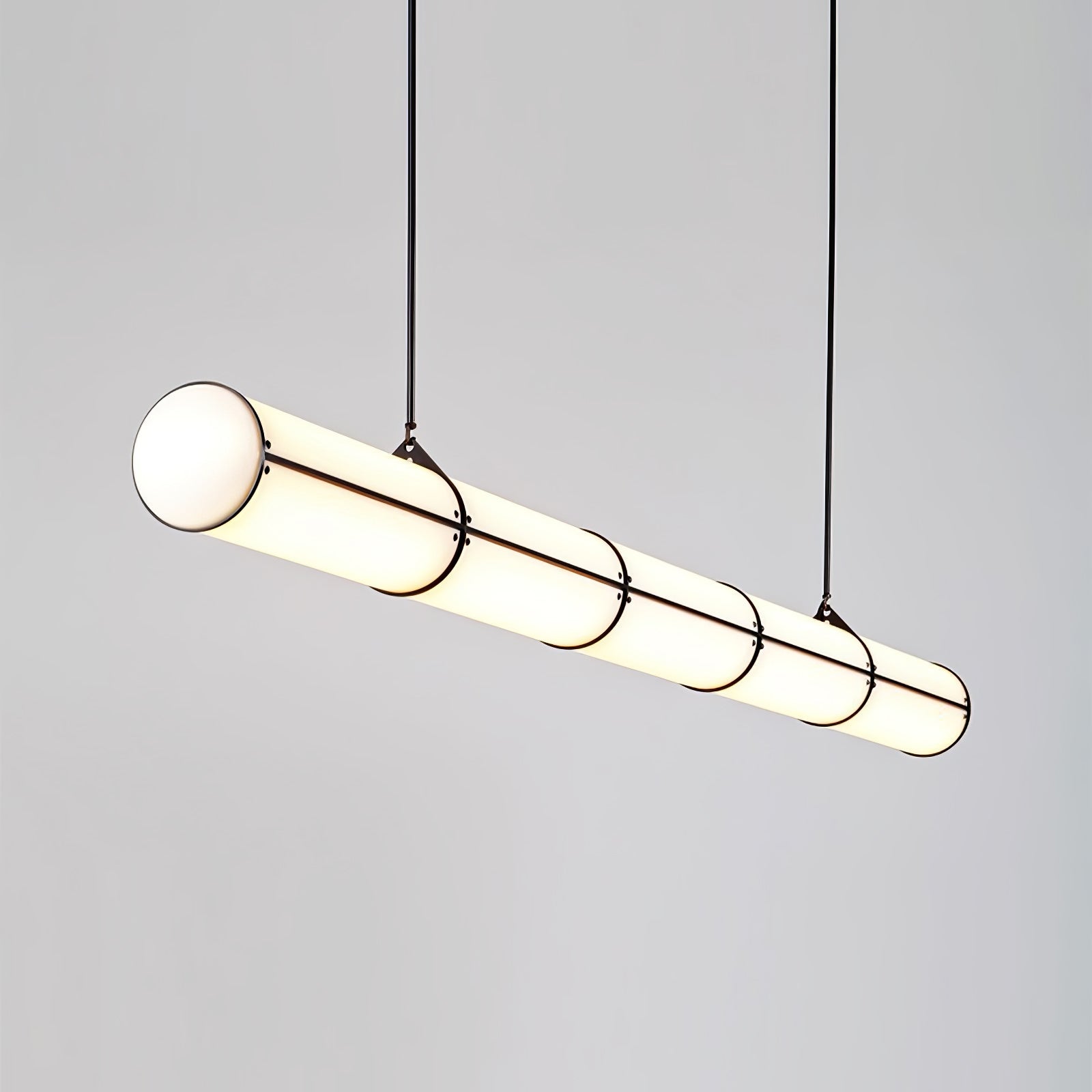 Linear pendant light detail of the bar and end cap