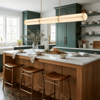 Linear pendant light close-up of the suspension rod and canopy