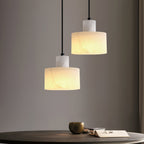 Alabaster pendant light detail with translucent stone glow