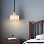 Alabaster pendant light casting a gentle ambient glow